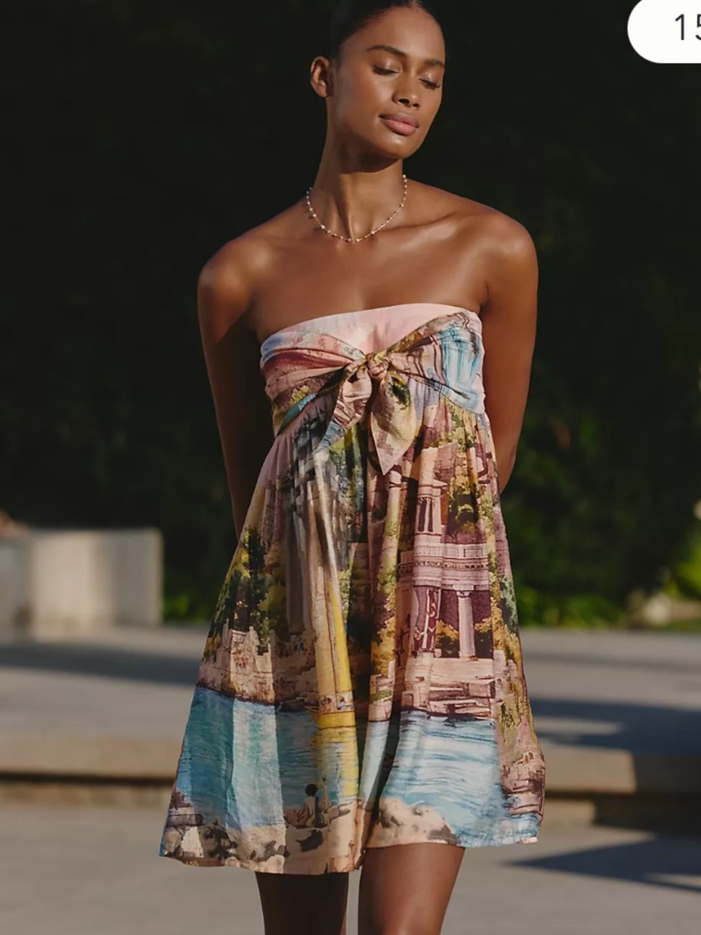 Anthropologie Celandine strapless bow front mini dress coverup NWT L